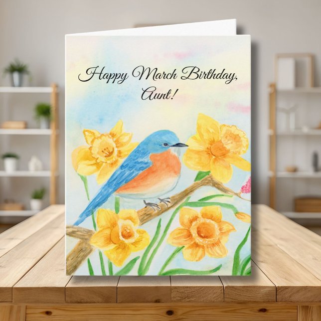Tarjeta Tía Cumpleaños Feliz Marzo Pájaro Azul (Subido por el creador)