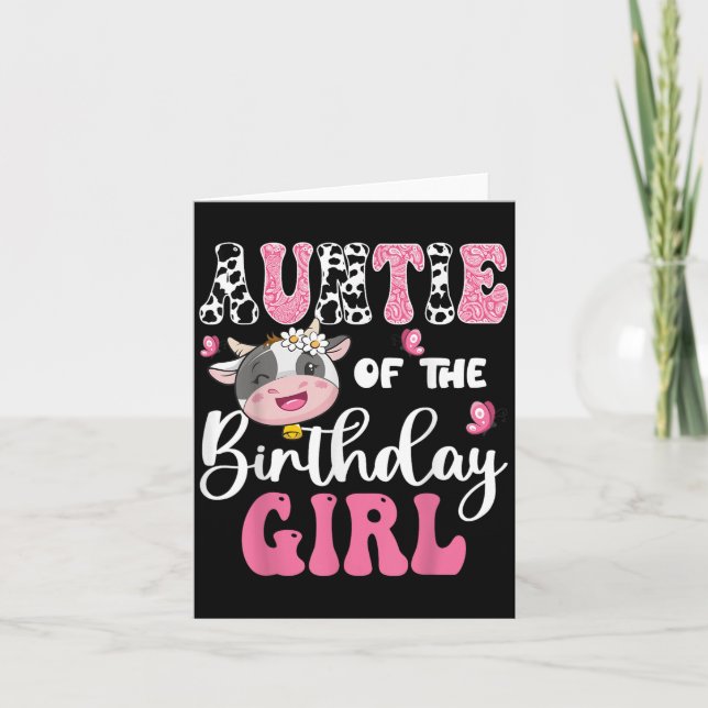 Tarjeta Tía De La Chica De Cumpleaños Vaca Granja Primer C (Anverso)