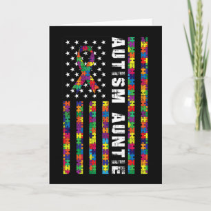 Tarjeta Tía del autismo bandera americana regalo de concie