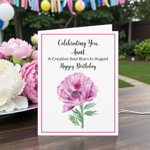 Tarjeta Tía Feliz Cumpleaños Agosto Amapola Púrpura