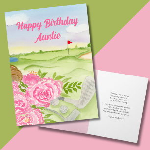 Tarjeta Tía Feliz Cumpleaños Peonies En El Campo De Golf