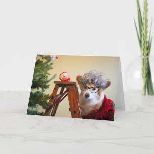 Tarjeta Tía Gussy el Corgi decorando el árbol de Navidad