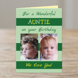 Tarjeta Tía maravillosa 2 foto verde cumpleaños