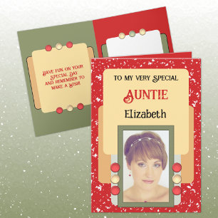Tarjeta Tía muy especial agregar nombre de la foto rojo