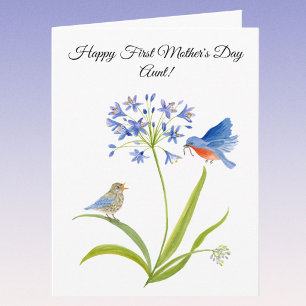 Tarjeta Tía, primer día de la madre pájaro azul
