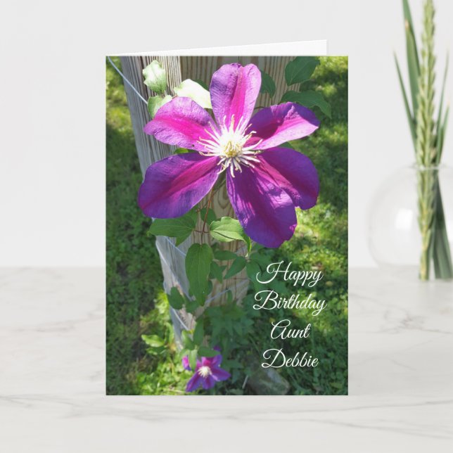 Tarjeta Tía Purple Flower Clematis del feliz cumpleaños (Anverso)