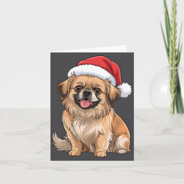 Tarjeta Tibetan Spaniel Dog Christmas Santa Hat Pet Dog Lo (Anverso)