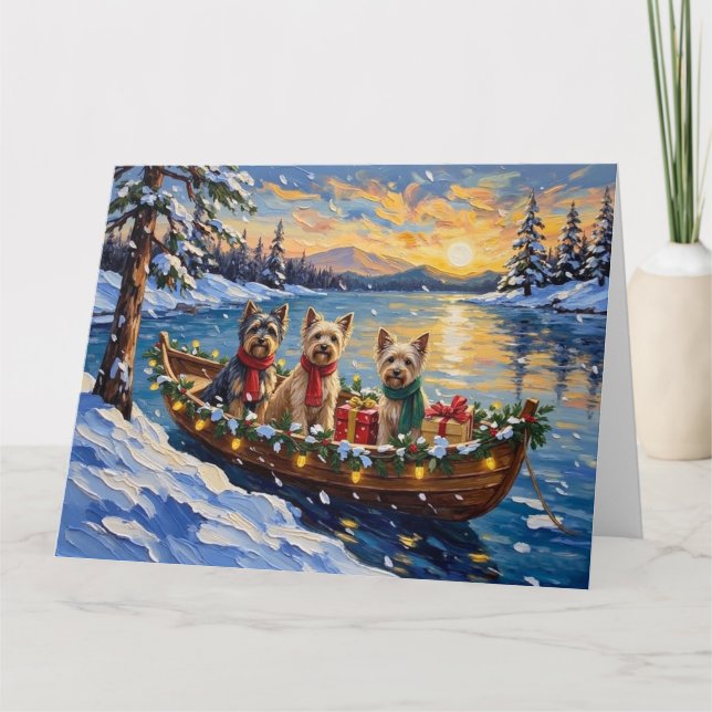 Tarjeta Tibetan Terrier Christmas Boat Holiday (Anverso)