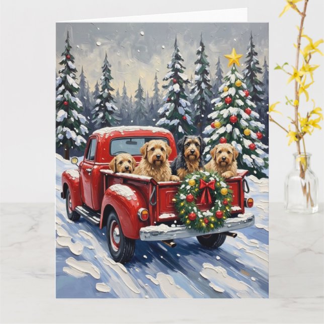 Tarjeta Tibetan Terrier Christmas Red Truck Holiday (flor amarilla)