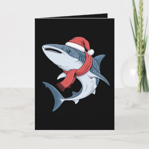 Tarjeta Tiburón Ballena Navidad Santa Sombrero Bufanda Océ