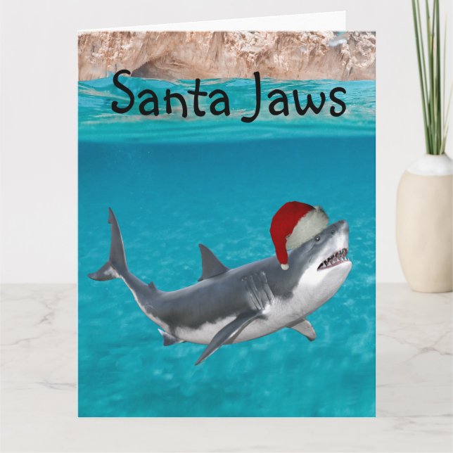 Tarjeta Tiburón de Navidades divertidos de Santa Jaws (Anverso)