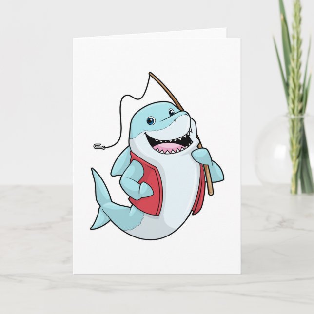 Tarjeta Tiburón en la pesca con barra de pesca (Anverso)