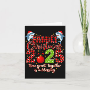 Tarjeta Tiburón Familiar Navidad 2025 Santa Tiempo Feliz P