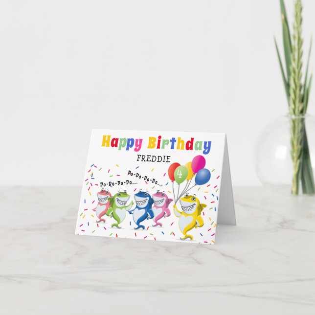 Tarjeta Tiburón infantil colorido | Cumpleaños feliz (Anverso)