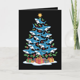 Tarjeta Tiburón Navidad Arbol Acebo Pascua Oceano Pescado 