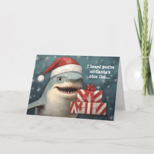 Tarjeta Tiburón Santa Lista Navideña Amable