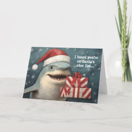Tarjeta Tiburón Santa Lista Navideña Amable