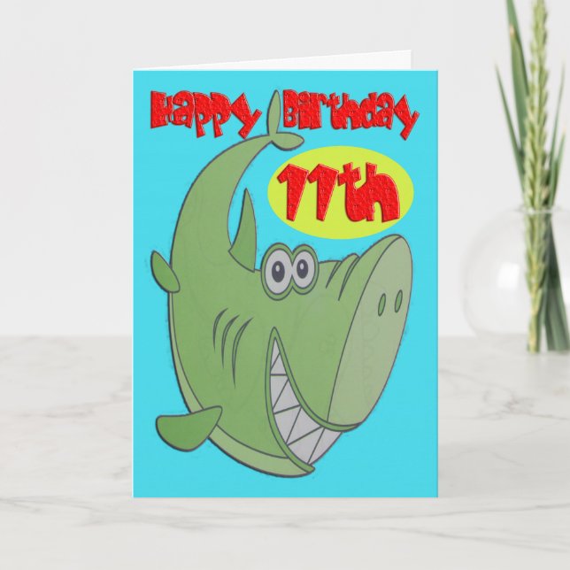 Tarjeta Tiburón Verde Undécimo Cumpleaños (Anverso)