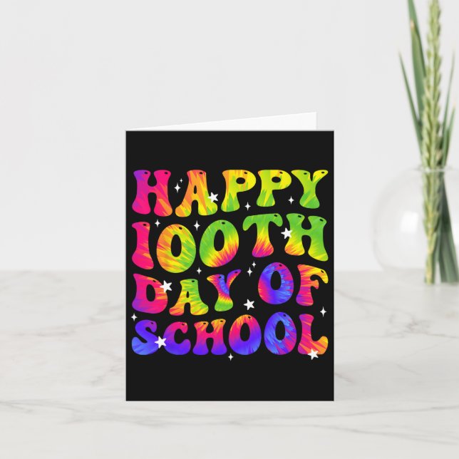 Tarjeta Tie Dye Happy 100 Day Of School Students Kids (Anverso)