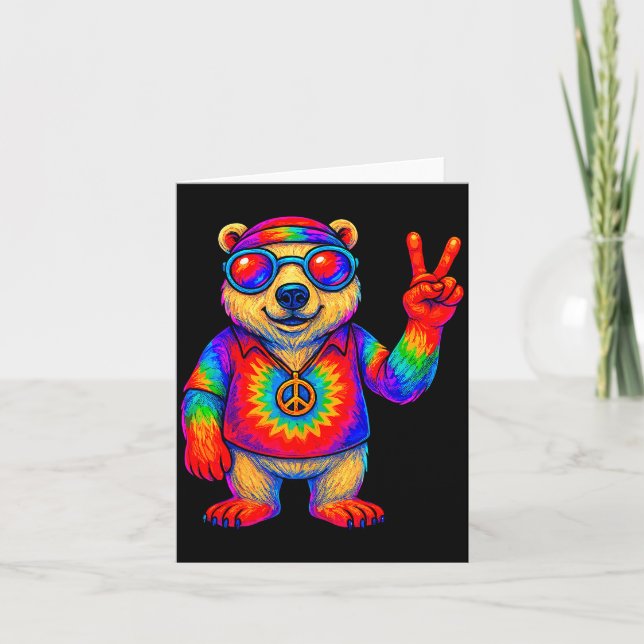 Tarjeta Tie-dye Lar Bear Peace Sign Hip  (Anverso)