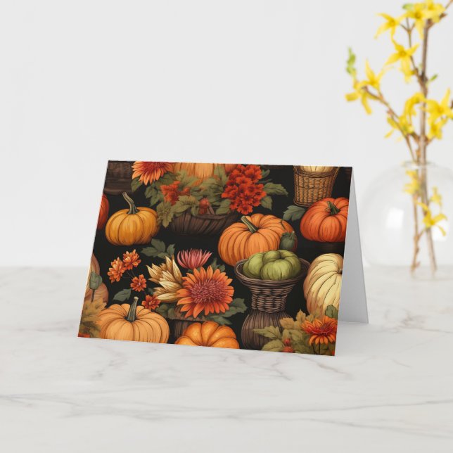 Tarjeta Tiempo de calabaza, colores del otoño, (flor amarilla)