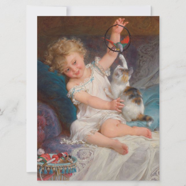 Tarjeta Tiempo de juego: Chica jugando con su Mascota Kitt (Anverso)