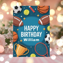Tarjeta Tiempo de Juego Cumpleaños Deportivo Azul