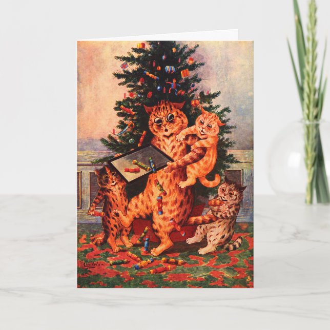Tarjeta Tiempo de navidades en Catland Louis Wain (Anverso)