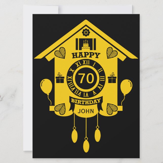 Tarjeta Tiempo de Reloj del Cuco Feliz Cumpleaños 70 (Anverso)