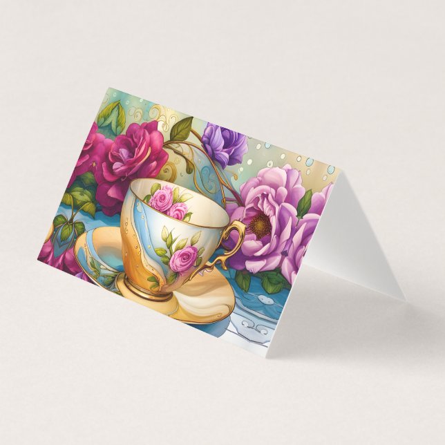 Tarjeta Tiempo de té - Arte de la Copa de té (Anverso)