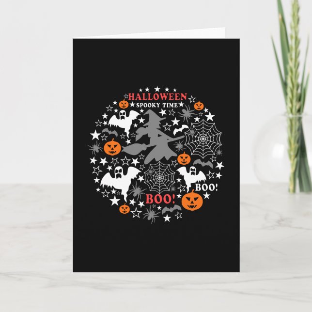 Tarjeta Tiempo espeluznante de Halloween (Anverso)