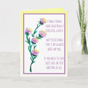 Tarjeta Tiempos difíciles, pensando en ti las flores acuát