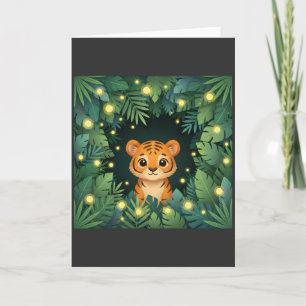 Tarjeta Tierno tigre bebé selva adorable luciérnaga bosque