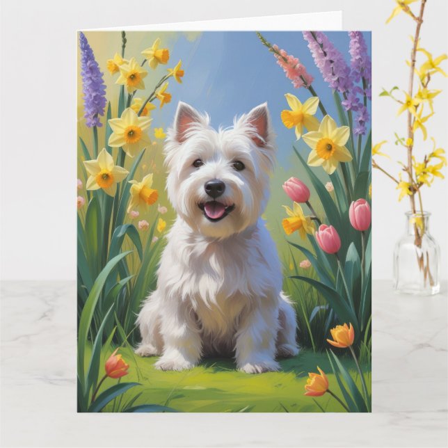 Tarjeta Tierra Alta Terrier Blanco de West Highland con Fl (flor amarilla)