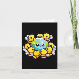 Tarjeta Tierra Mundo Globo Abeja Kawaii Abejas 