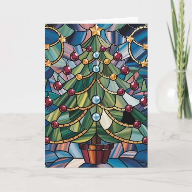 Tarjeta Tiffany-Style Stained Glass Christmas Tree (Anverso)