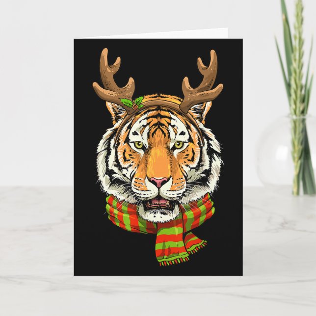 Tarjeta Tiger Reindeer Christmas Shirt Animal With Antlers (Anverso)