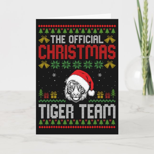 Tarjeta Tiger Wearing Santa Hat Xmas Lights Merry Christma (Anverso)