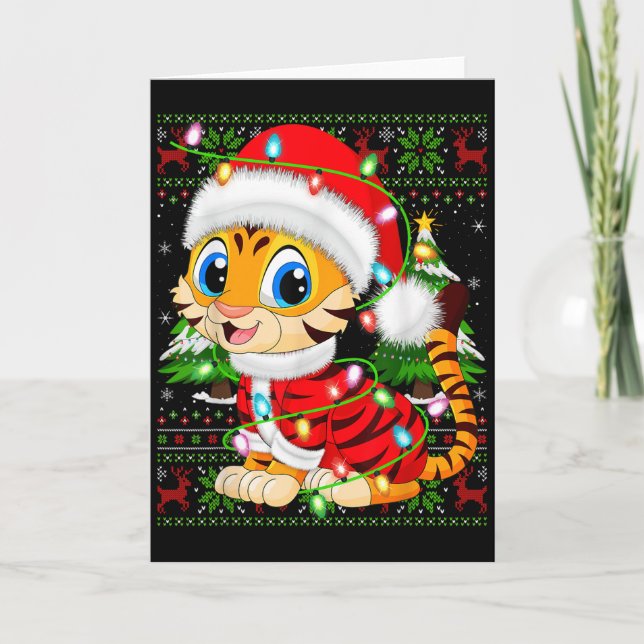 Tarjeta Tiger Xmas Sweater Style Ugly Santa Tiger Christma (Anverso)