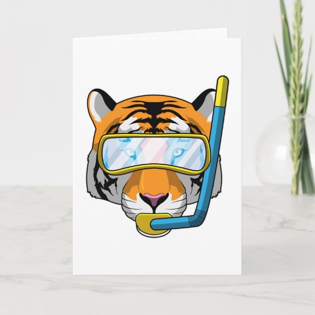 Tarjeta Tigre como buzo con tubo de buceo (Anverso)