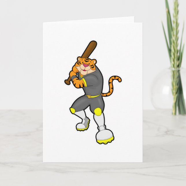 Tarjeta Tigre como jugador de béisbol con bate de béisbol (Anverso)