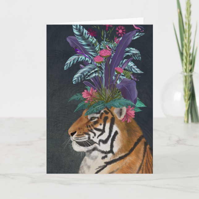 Tarjeta Tigre con cabeza tropical (Anverso)