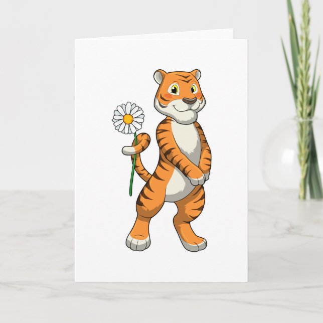 Tarjeta Tigre con flores de margarita (Anverso)