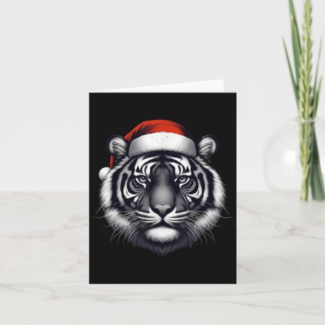 Tarjeta Tigre con Navidades de Santa Hat (Anverso)