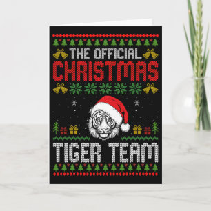 Tarjeta Tigre con sombrero de Santa Luces de Navidad Feliz