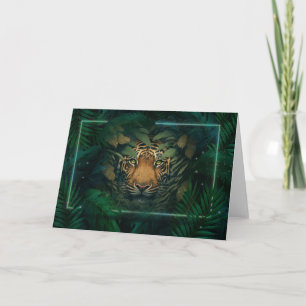 Tarjeta Tigre escondiéndose en el follaje