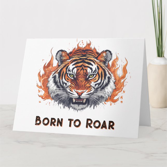 Tarjeta Tigre fuerte con llamas - Texto de Personalizable (Anverso)