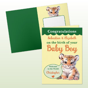 Tarjeta Tigre lindo agregar nombres naranja verde niño beb