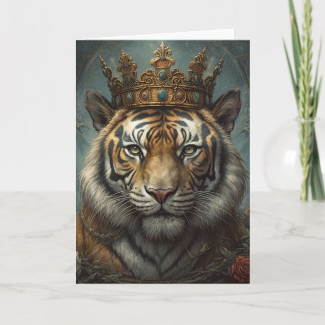 Tarjeta Tigre Precioso en una Corona (Anverso)
