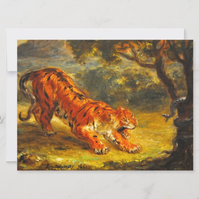 Tarjeta Tigre salvaje y serpiente (arte animal) (Anverso)